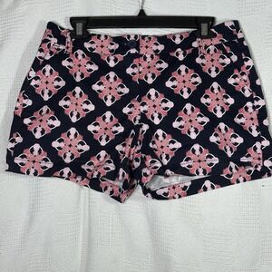 Crown & Ivy Shorts Womens Size 8‎ Pink Pineapple Print Navy Blue Stretch